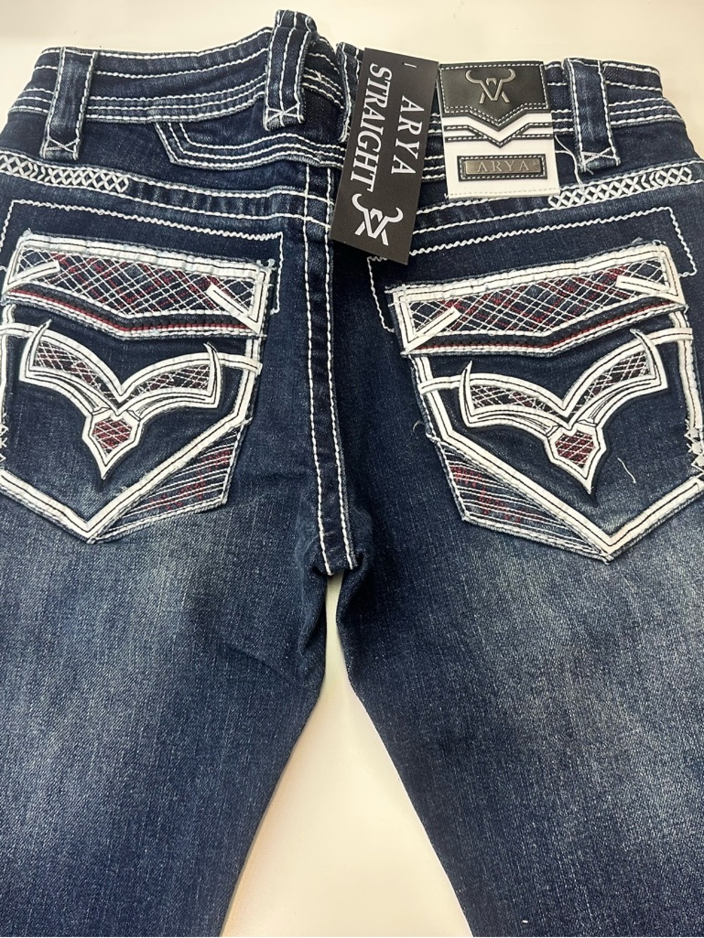 ARYA Straight Jeans Men’s W32 L32 Dark Blue Distressed Designer Denim